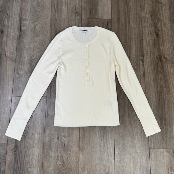 J.Crew Henley Sweater WMNS L Mountain White Long Sleeve Ribbed Tencel Crew Neck - Picture 2 of 7